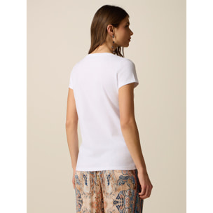 Oltre - T-shirt in cotone con castoni - Bianco