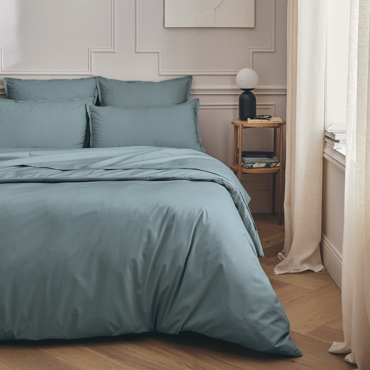 Parure de lit Housse de couette + Taies carrées en percale de coton, PREMIÈRE, Bleu Glacier