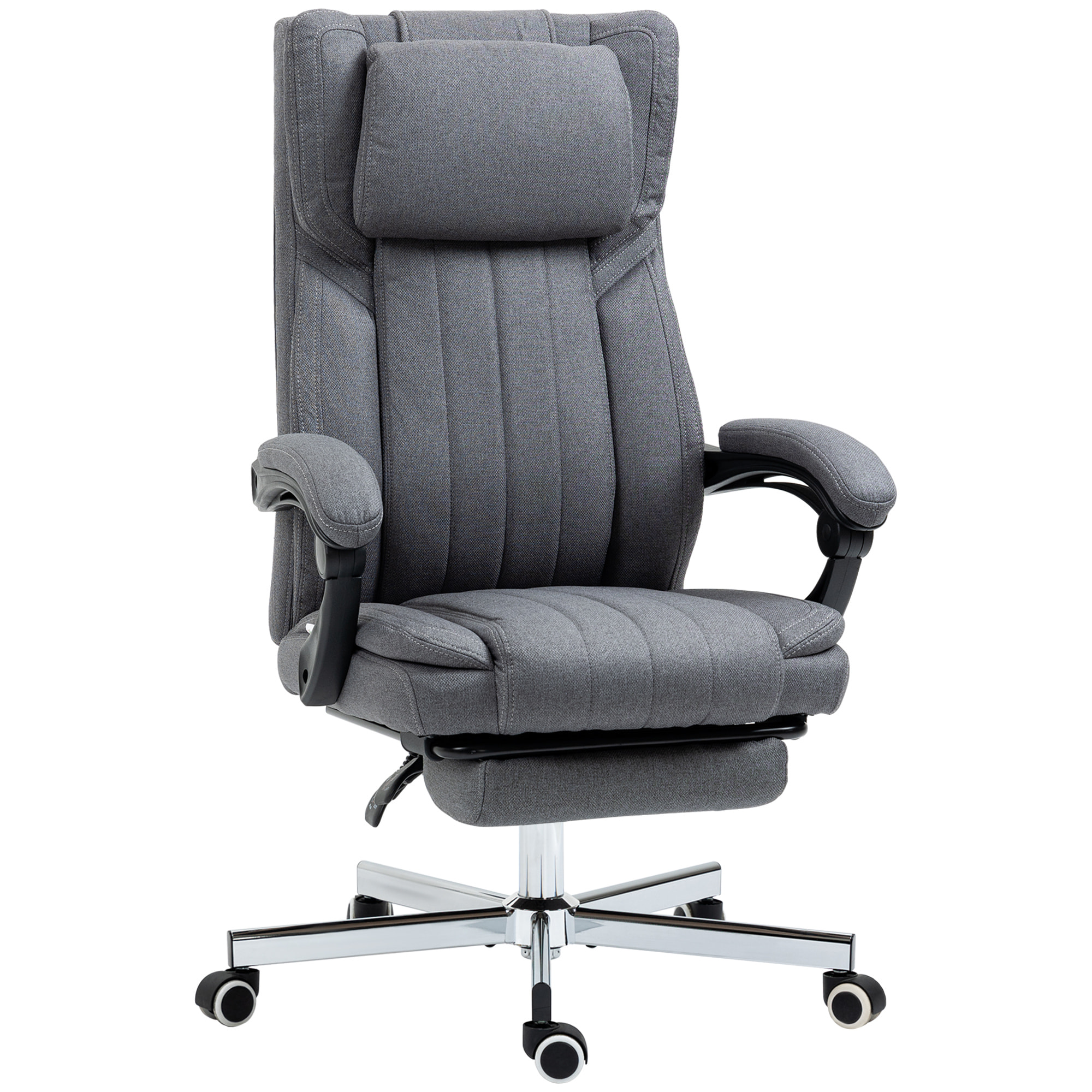 Fauteuil de bureau manager grand confort repose-pied dossier inclinable accoudoirs tétière rembourrés tissu gris