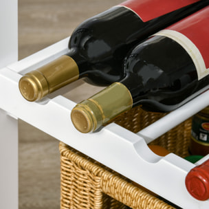 HOMCOM Carro de Cocina con Ruedas Carrito de Servicio con 1 Cajón Estantes Extraíbles Botellero para 4 Botellas y Armario para Comedor Salón Carga 40 kg 76x48x88 cm Blanco