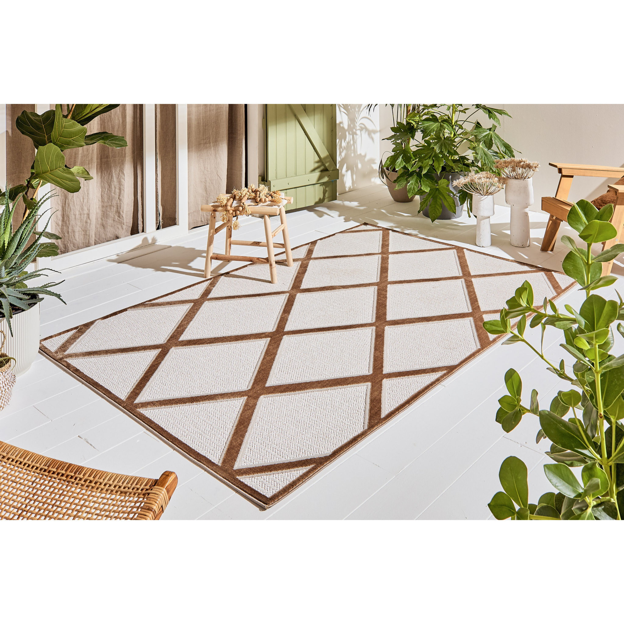 Tapis Loopin 328 beige 200x280 cm - Motif en relief - Indoor & Outdoor