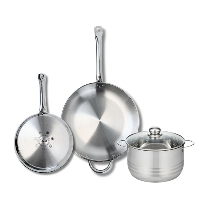 Ensemble de 2 Poêles de cuisson 24 et 32 cm et 1 faitout 20 cm Elo Profi Brillant