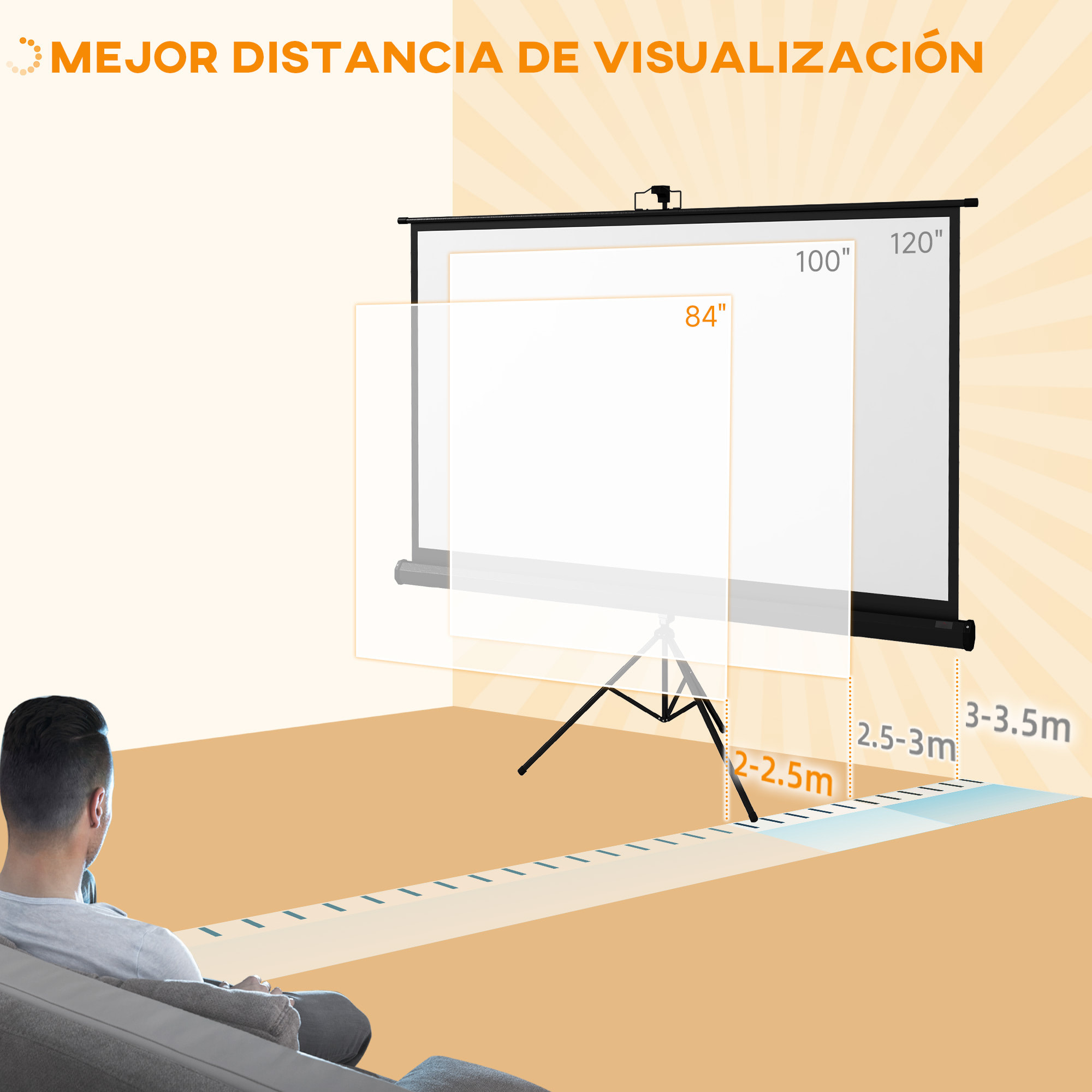 Pantalla de Proyector Manual con Soporte 84 Pulgadas Pantalla de Proyección Portátil Formato 16:9 con Altura Ajustable para Interior y Exterior Cine en Casa Patio 186x105 cm Negro