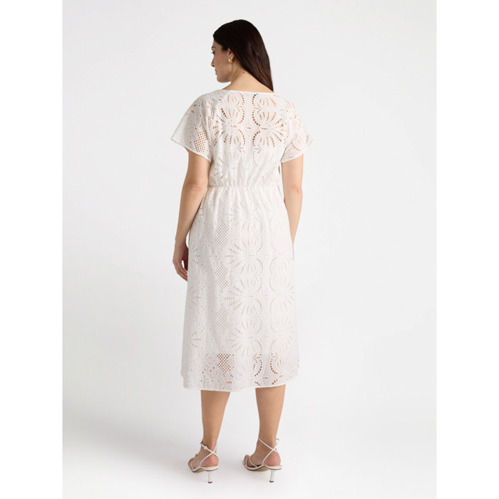 Fiorella Rubino - Vestido largo de algodón con bordado inglés - Blanco