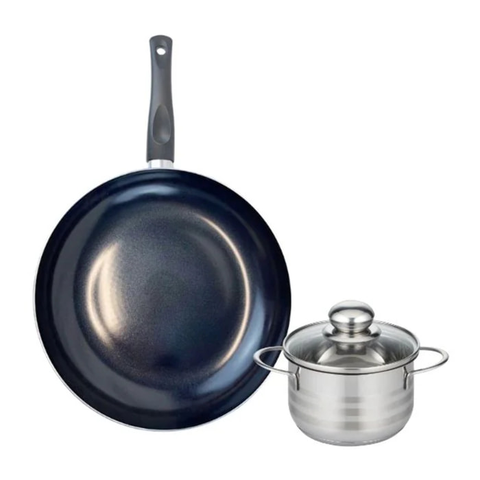 Ensemble de 1 Poêle de cuisson 24 cm et 1 faitout 14 cm Elo Prima Brillant