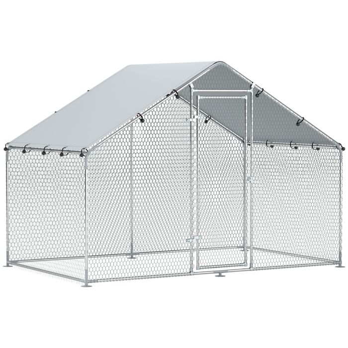 Gallinero para Exterior Gallinero de Acero Galvanizado con Cubierta Anti-UV e Impermeable Jaula para 5-8 Gallinas Plata