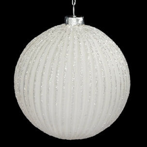 Boule striée pailletée 10cm verre blanc