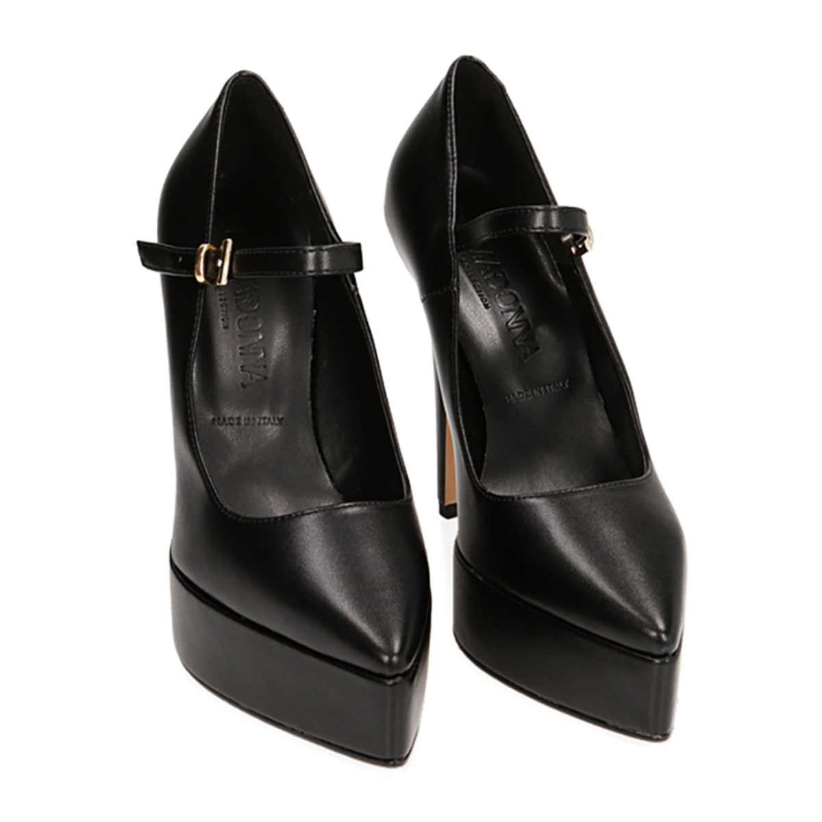 Zapatos de salón con plataforma negros, tacón de 13 cm.