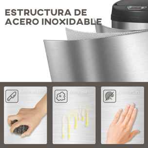 Cubo de Basura Cocina Automático 30 L, Papelera de Cocina de Acero Inoxidable, Sensor Infrarrojo, Cierre Automático, Antihuellas, para Dormitorio, Oficina, Plata