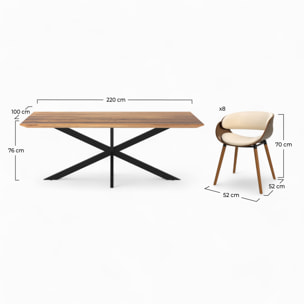 Table et chaises 8 personnes en cuir synthétique beige et bois - Surdiman