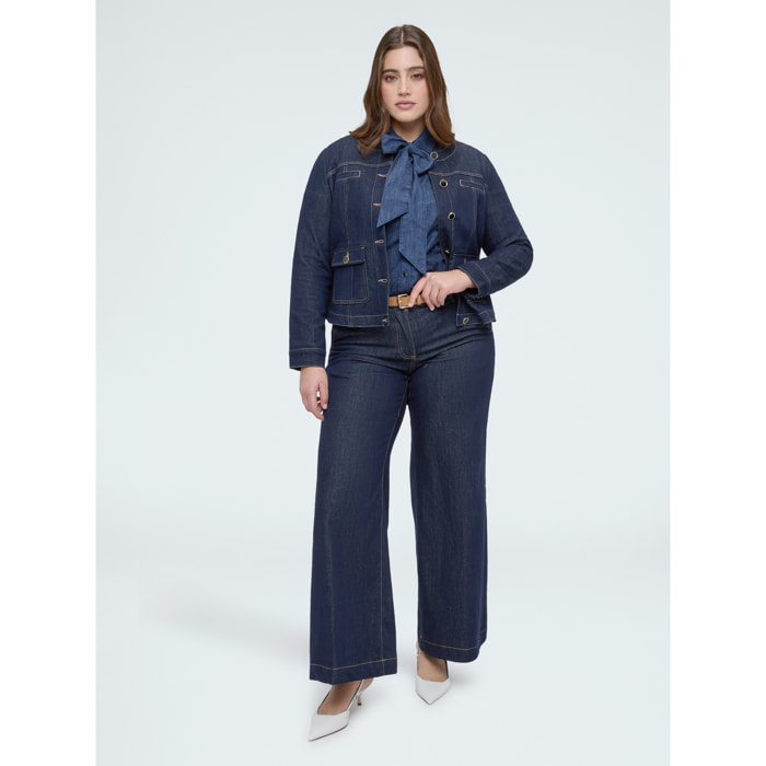 Fiorella Rubino - Jeans Wide Leg con cinturón extraíble - Azul
