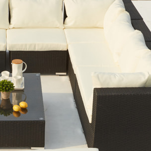 ENORA - Salon de jardin panoramique 8 places en résine tressée noir et blanc