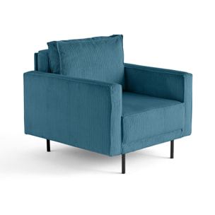 Charlie - fauteuil - pieds hauts - en velours côtelé - Bleu canard