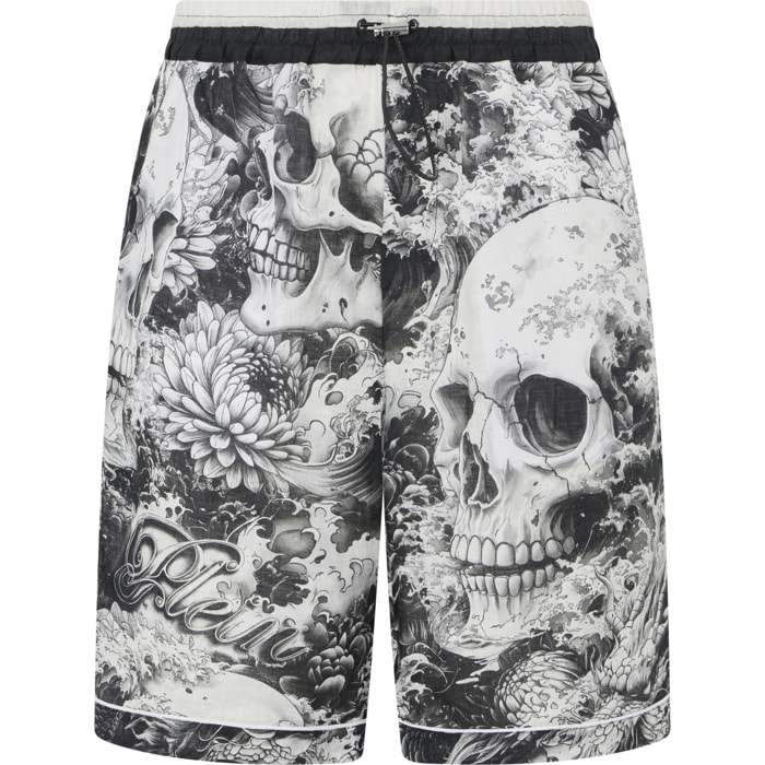 PHILIPP PLEIN Linen Bowling Shorts All-Over Ceramic
