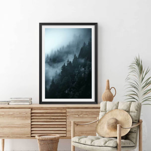Affiche paysage suisse au petit matin Affiche + cadre en bois - Noir