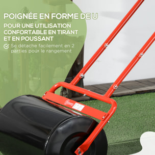 Rouleau à gazon jardin en acier avec poignée dim. 59L x 32l x 107H cm lestage max. 38 L rouge noir