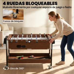 Mesa Multijuegos 3 en 1, Mesa de Juegos con 4 Ruedas con Freno, Estante de Almacenaje, Futbolines para Niños, Air Hockey, Billar y Accesorios, Diversión Familiar para Adultos y Niños, Nogal