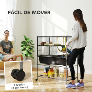 Jaula para Hurones de 3 Niveles Jaula para Conejos con Ruedas Rampas Hamaca y Bandeja Extraíble Recinto para Roedores Chinchillas 88x48x102 cm Gris Oscuro