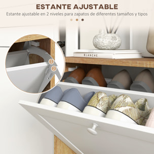 Zapatero Estrecho con 2 Puertas, Zapatero Entrada Recibidor con Estantes Ajustables, para 12 Pares de Zapatos, para Pasillo, Espacios Reducidos, 60x24,5x75,5 cm, Natural y Blanco