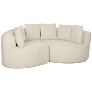 Canapé design arrondi 3 places 6 coussins tissu chenille crème