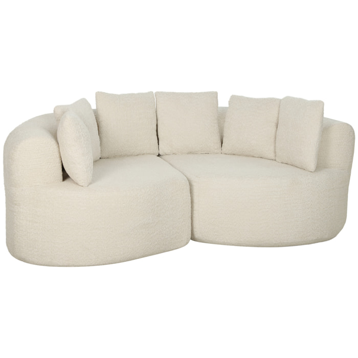 Canapé design arrondi 3 places 6 coussins tissu chenille crème