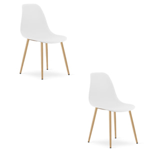 Set di 2 sedie scandinave WAT bianche con gambe effetto legno