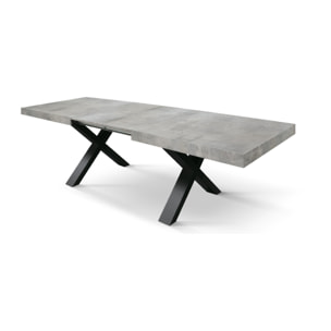 Tavolo allungabile AMALFI in legno grigio cemento e gambe a X antracite, allungabile 180x90 cm - 260x90 cm