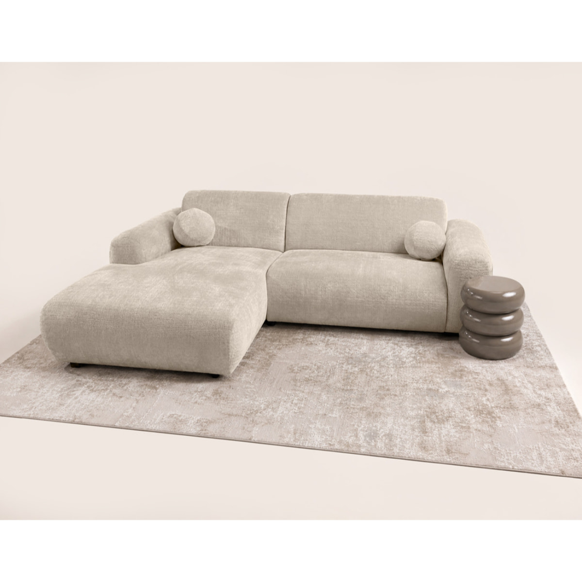 Louise - Canapé d'angle gauche 4 places en velours texturé - Beige