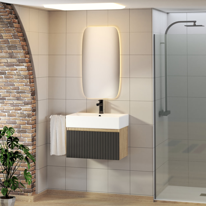 Conjunto de Baño Zel | Mueble Suspendido | 60 cm Negro | Un Cajón | Lavabo Encastrado | No incluye Espejo | Mueble Montado| Alday