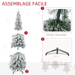 Arbre de Noël artificiel sapin de Noël avec support en acier 253 branches enneigées socle pliable hauteur 135 cm vert