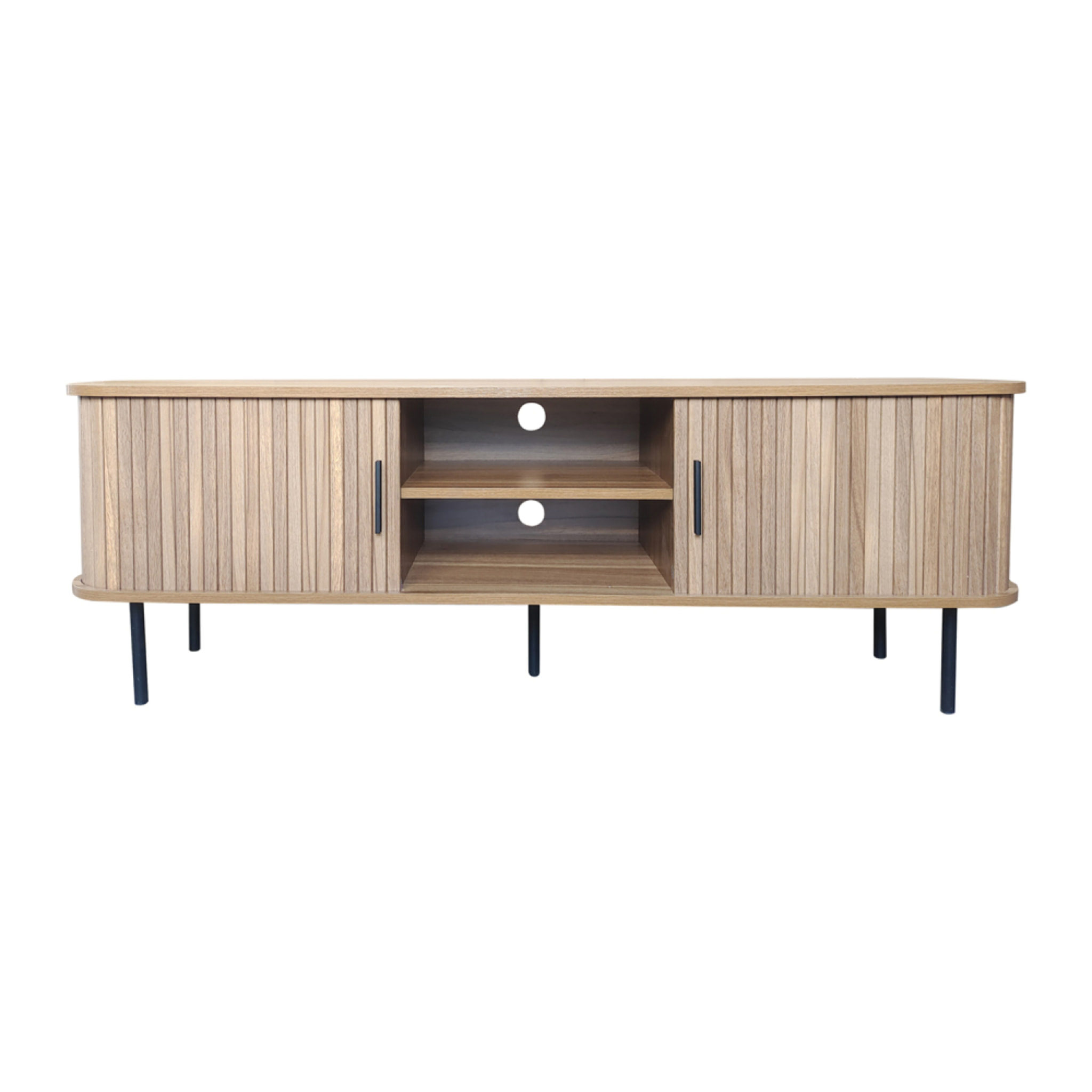 AMBON Meuble TV en bois cannelé à portes coulissantes 140cm
