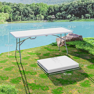 Table pliante de camping jardin dim. 180 x 74 x 74 cm avec poignée métal époxy gris HDPE blanc