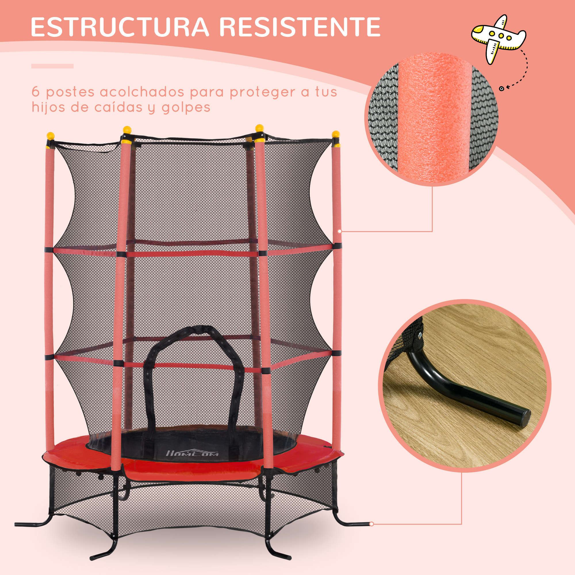 Cama Elástica Infantil Ø163x190 cm Trampolín para Niños de +3 Años con Red de Seguridad y Marco de Acero Carga 50 kg para Interior y Exterior