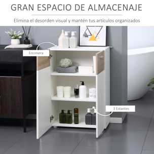 kleankin Armario de Suelo para Baño con 2 Puertas y Estantes Interiores Ajustables Mueble Auxiliar de Madera Multiusos para Salón Cocina Comedor 60x30x85 cm Blanco