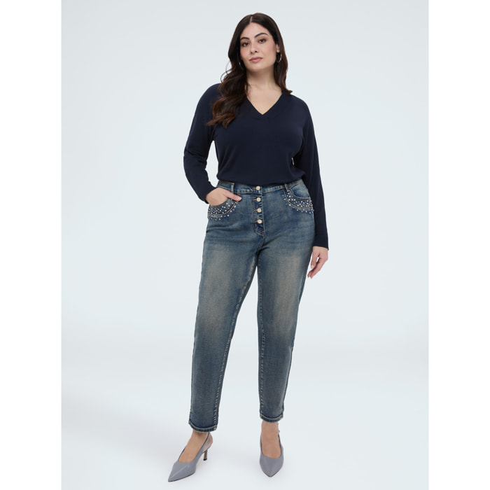 Fiorella Rubino - Jeans Barrell con punti luce colorati - Azzurro