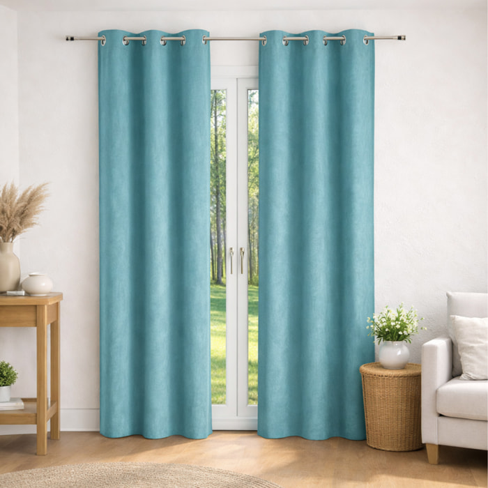 Rideau uni  - Effet daim - Turquoise