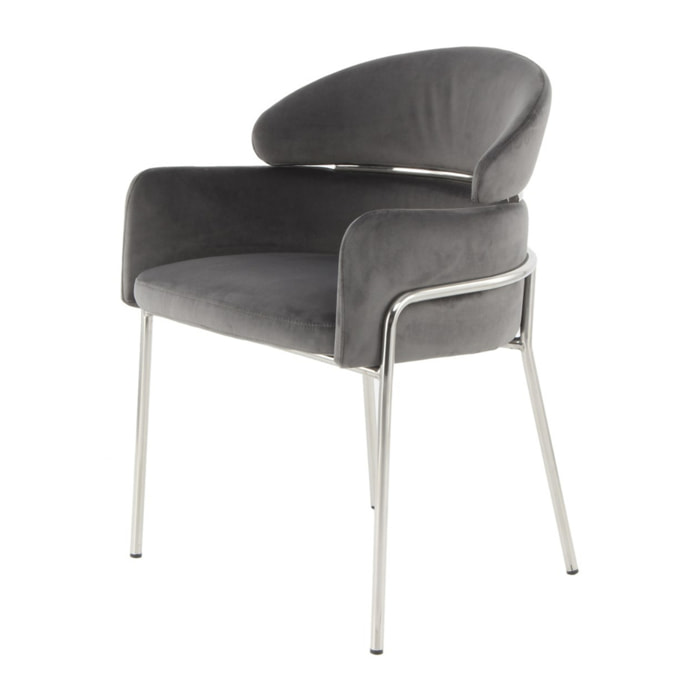 Sedia Elva 100 Grigio e Argento in Velluto