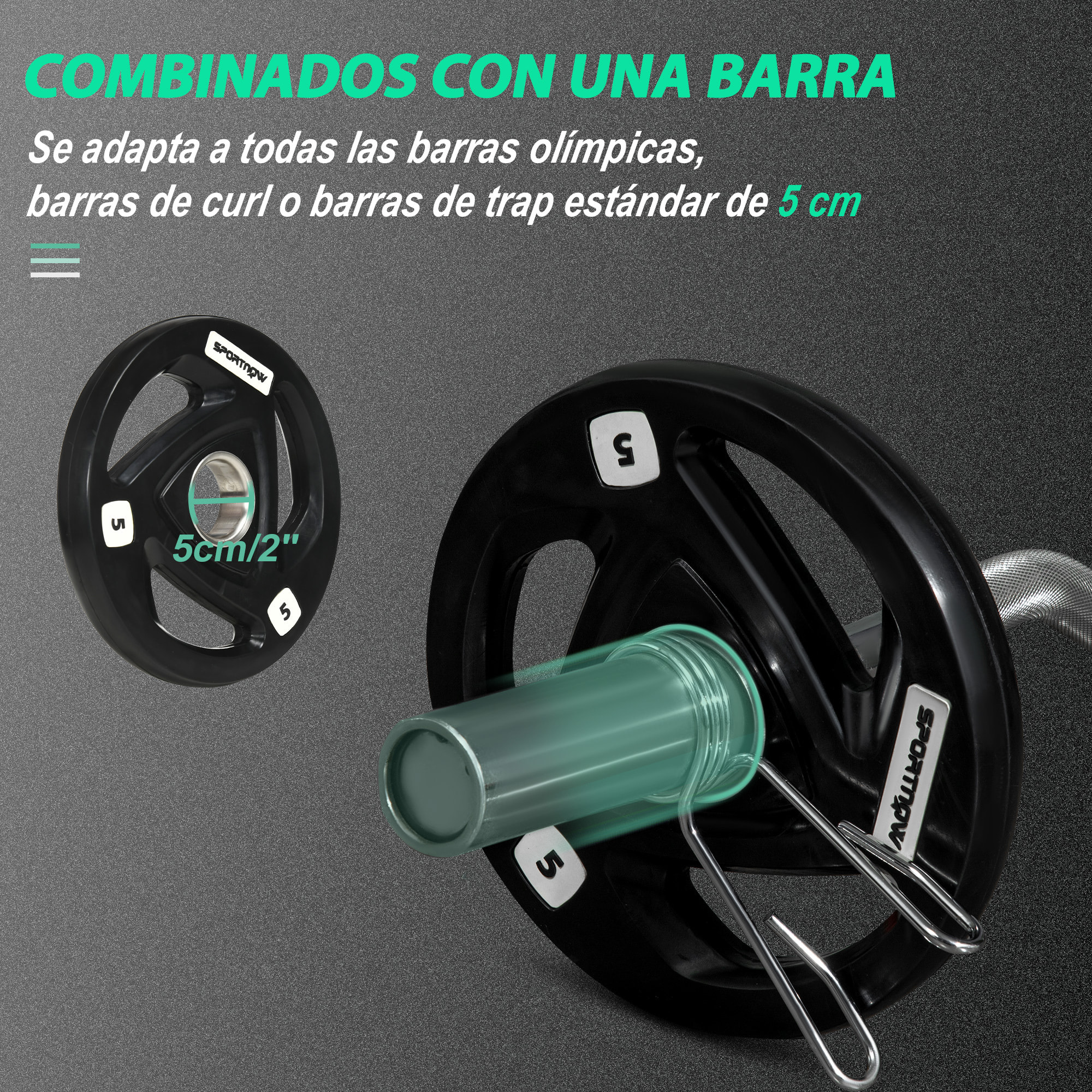 Juego de 2 Discos de Pesas Olímpicas de Hierro Fundido 5 kg Placas de Pesas Recubierta de Goma con Barra Tri-Grip y Orificio de 5 cm para Fitness en Gimnasio Casa Ø24x3,5 cm Negro