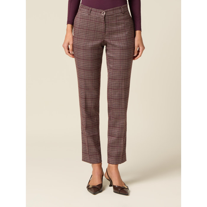 Oltre - Pantaloni check - Bordeaux