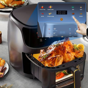 Freidora de aire 8L, 1400W, con ventanade visualización. Panel táctil, 8 programas de cocinado, modos manuales, rejilla antiadherente. PRODUCTO CON EMBALAJE DETERIORADO.