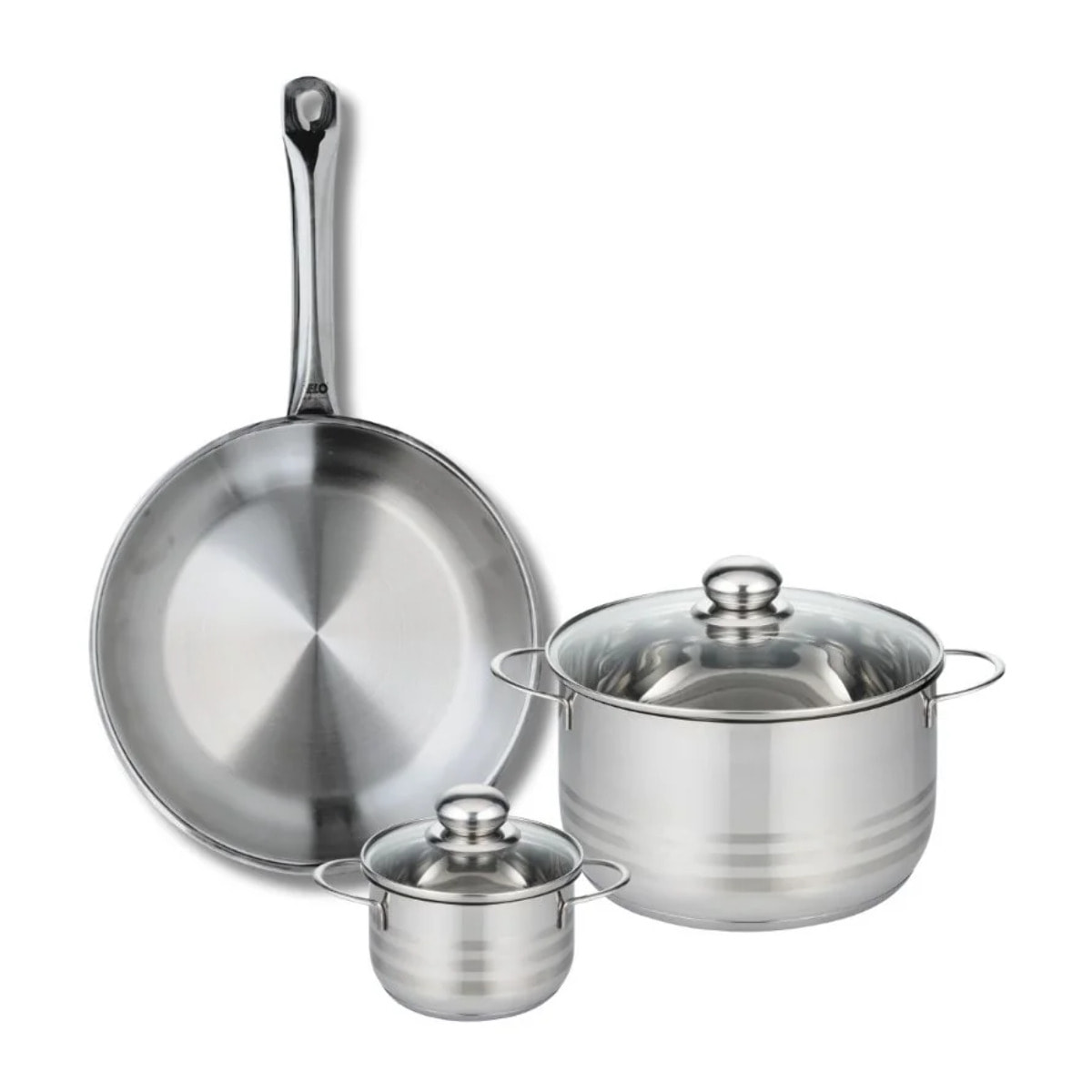 Ensemble de 1 Poêle de cuisson 28 cm et 2 faitouts 12 et 20 cm Elo Profi Brillant