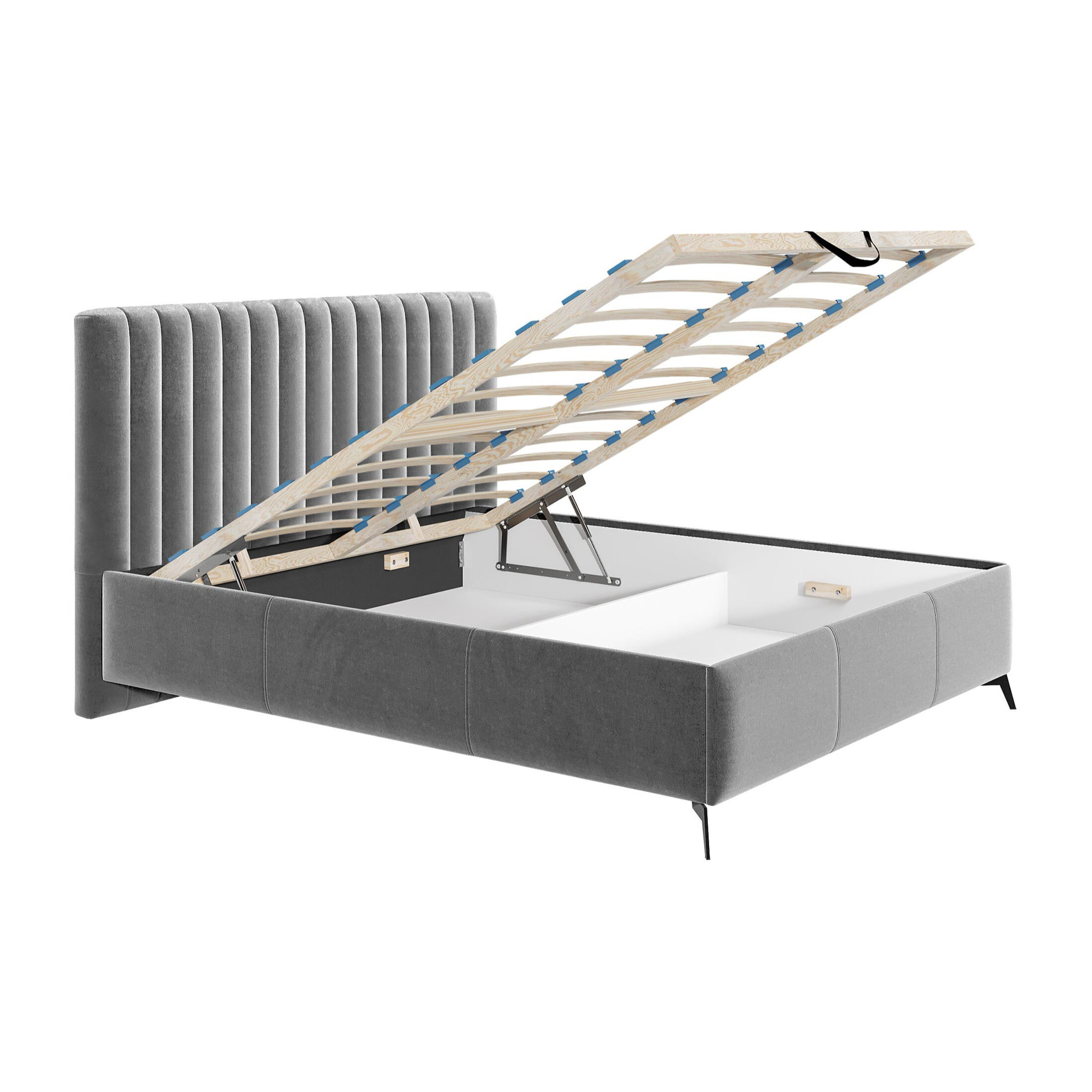Mendoza - lit coffre - 160x200 - sommier inclus - en velours - Gris