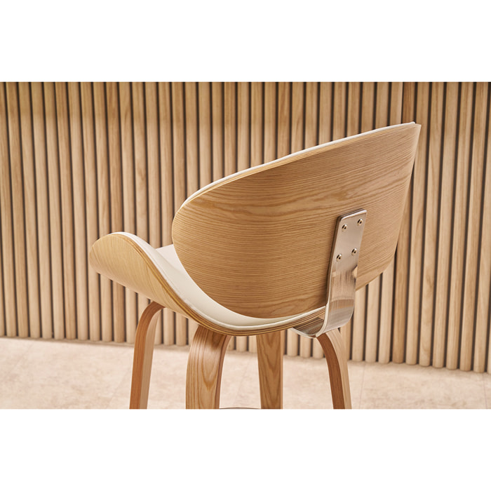 Tabouret de bar pivotant blanc et bois clair 65 cm pivotant 360° WALNUT