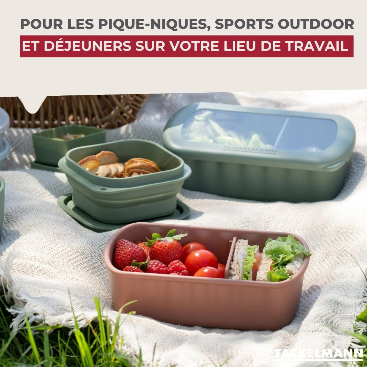 Lot de 4 Boîtes à Snacks Pliables en Silicone Vert Fackelmann Storage