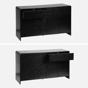 Buffet de rangement. buffet bas. 2 tiroirs 4 portes effet bois noir arrondi