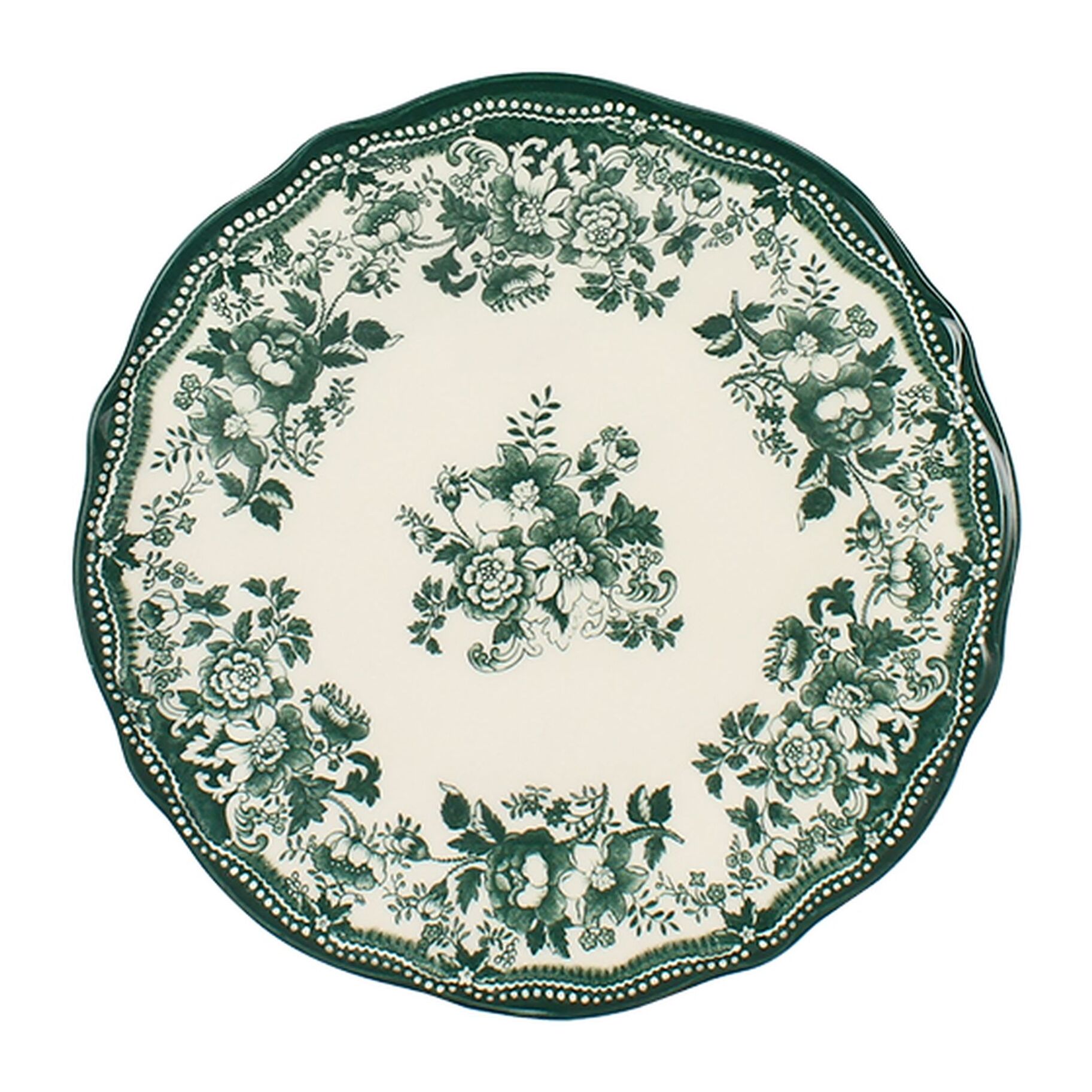 Lot de 6 assiettes plates fleuries en grès vert 26cm FAUSTINE