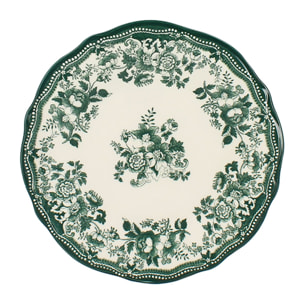 Lot de 6 assiettes plates fleuries en grès vert 26cm FAUSTINE
