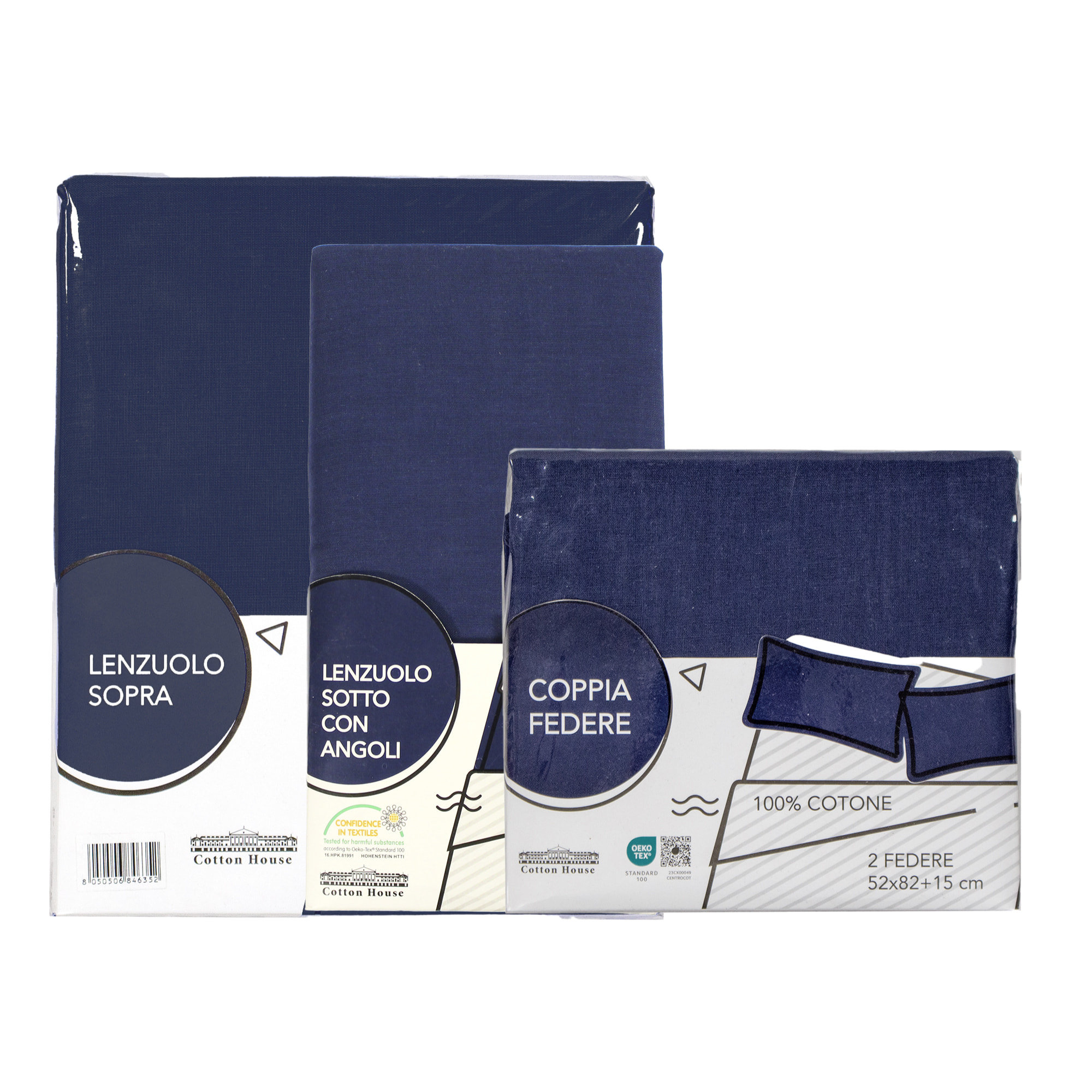 COMPLETO LENZUOLA LETTO SINGOLO BLU NAVY LINEA TINTE FORTI 100% COTONE