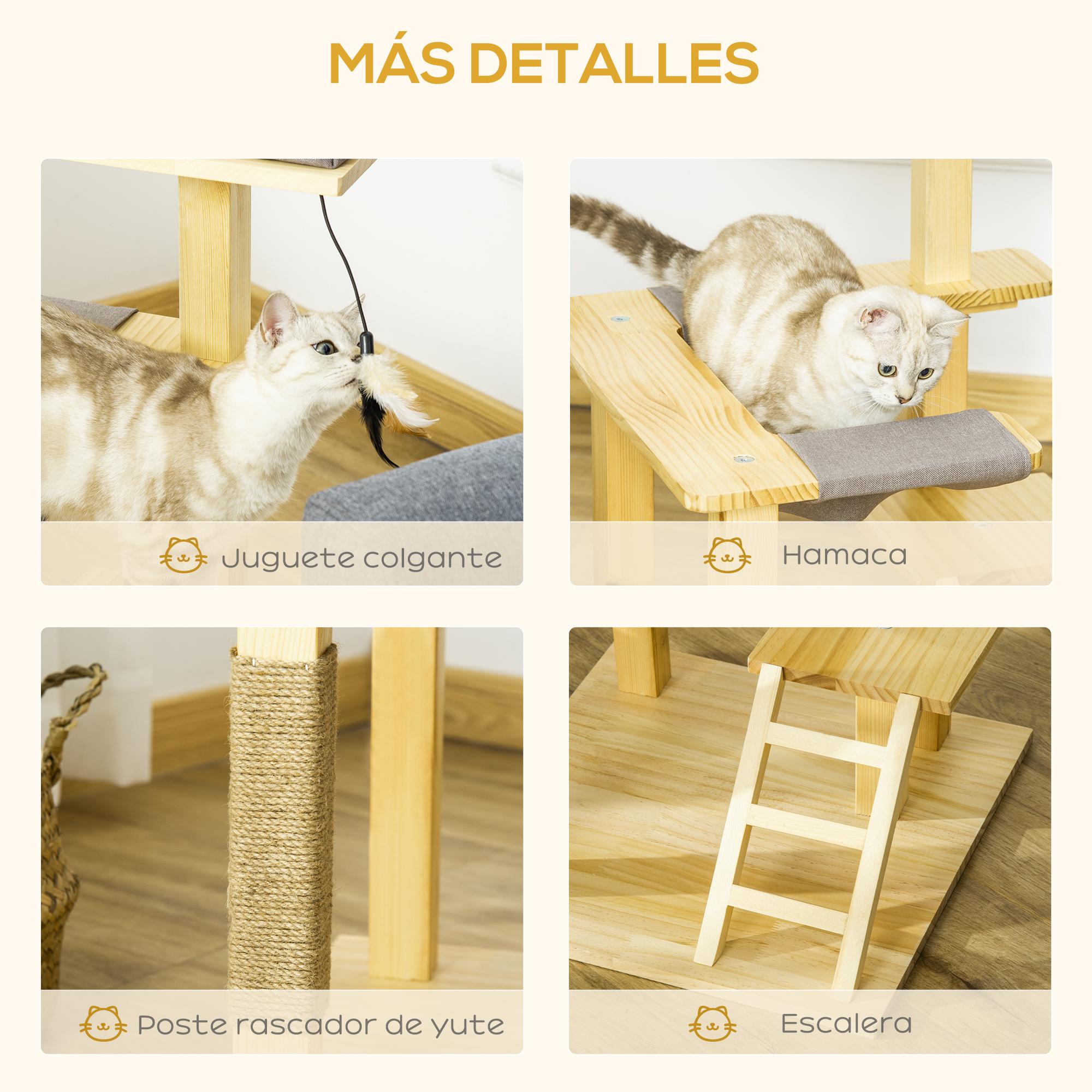 Árbol Rascador para Gatos de Madera 65 cm con Plataformas para Interior Exterior