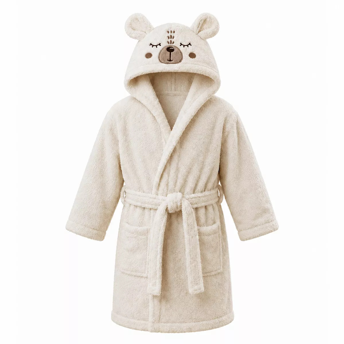 Peignoir enfant enfant pur coton 420 g/m² brodé beige marron Petit ours angora